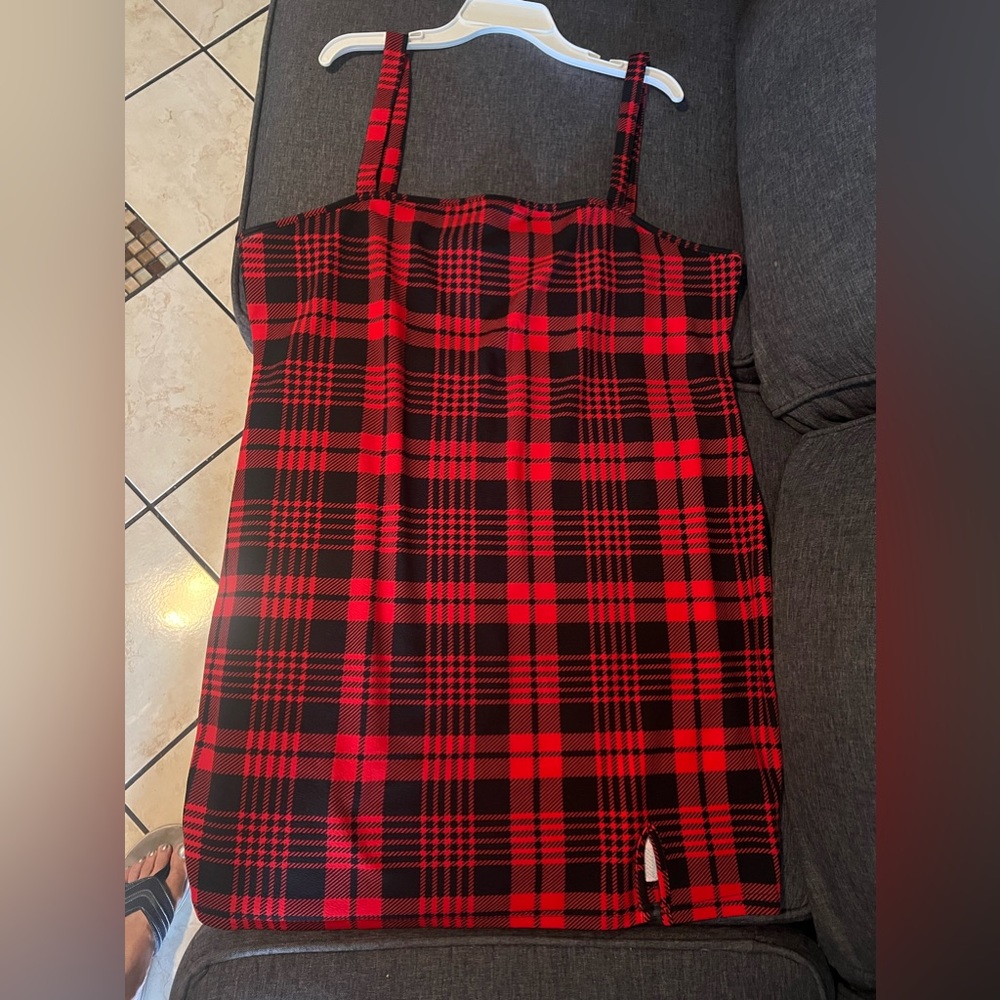 Red and Black Strip Plaid Dress